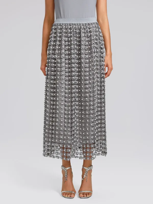 Floral Pearl-Embellished Elastic-Waist Skirt made by Rich Radi Q's