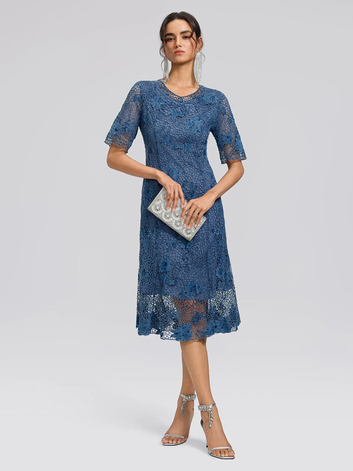 Cutout Lace 3D Floral Short-Sleeve Dress sold by Rich Radi Q's product image thumbnail 3