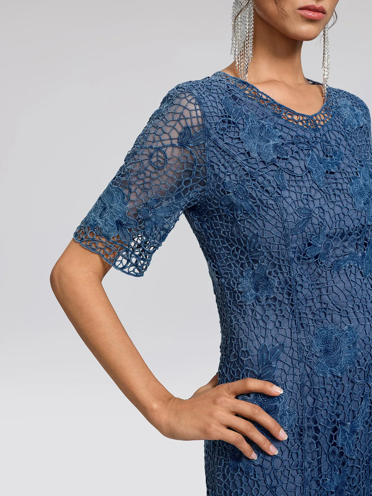 Cutout Lace 3D Floral Short-Sleeve Dress sold by Rich Radi Q's product image thumbnail 5