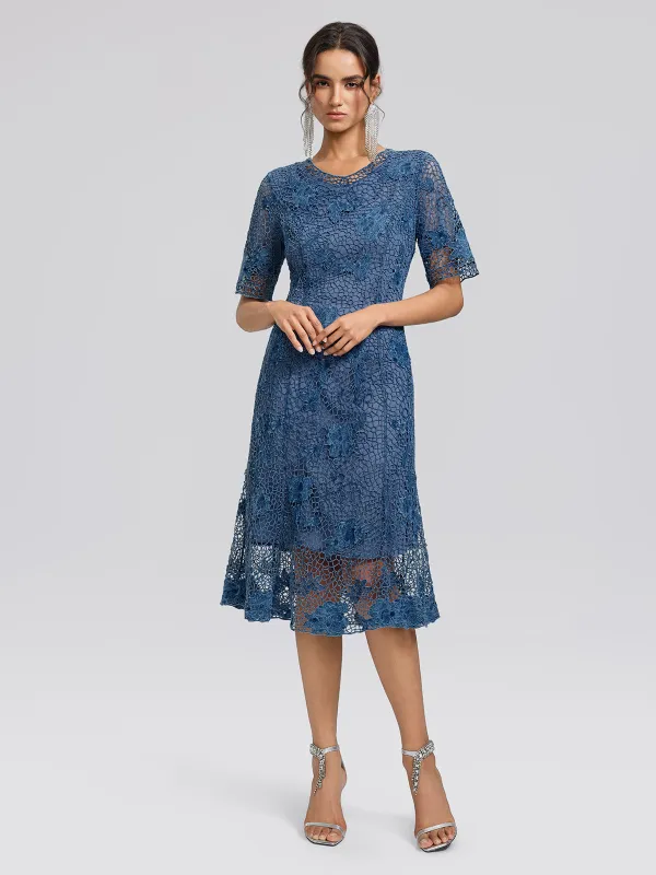 Cutout Lace 3D Floral Short-Sleeve Dress made by Rich Radi Q's