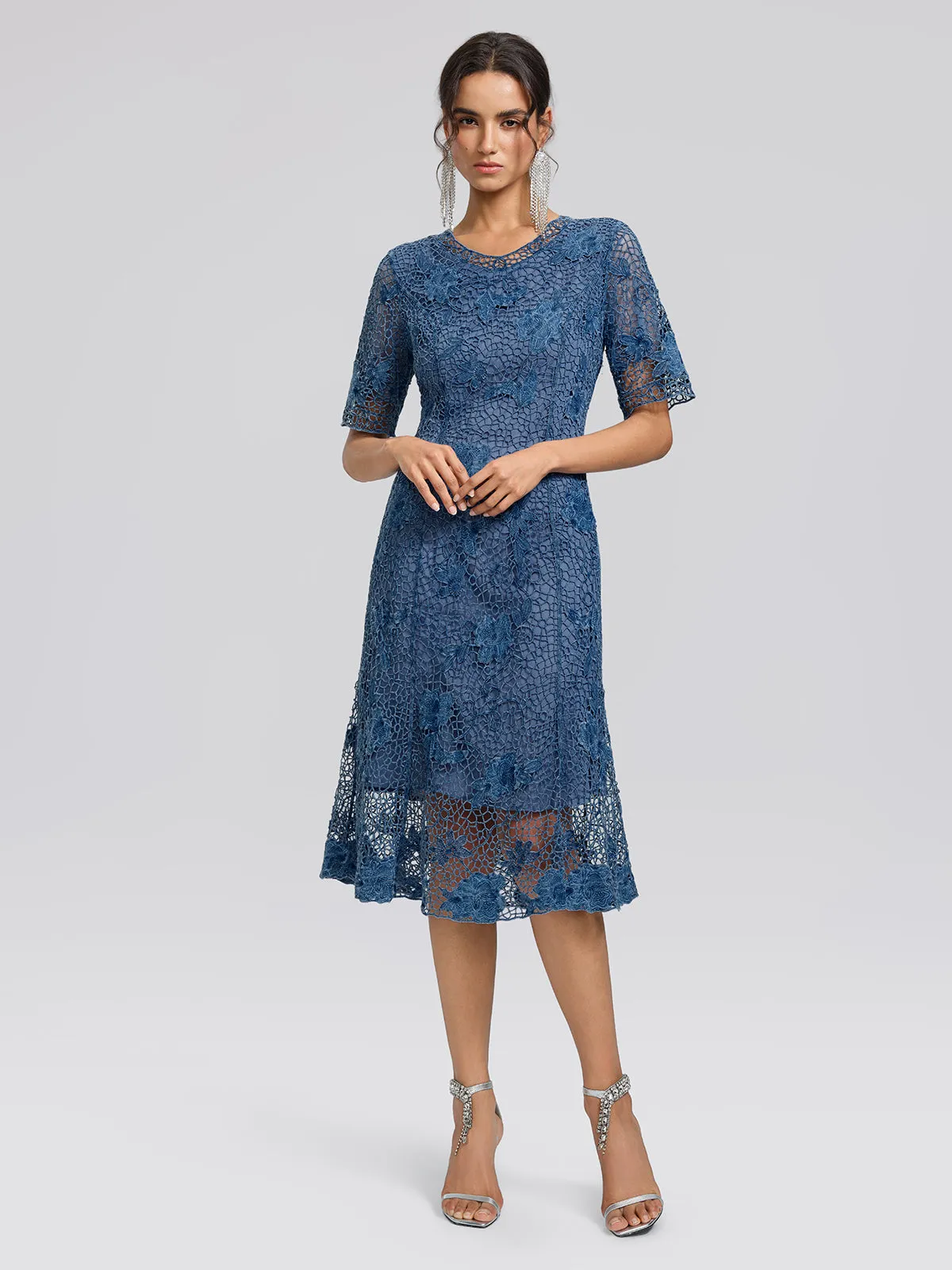 Cutout Lace 3D Floral Short-Sleeve Dress sold by Rich Radi Q's