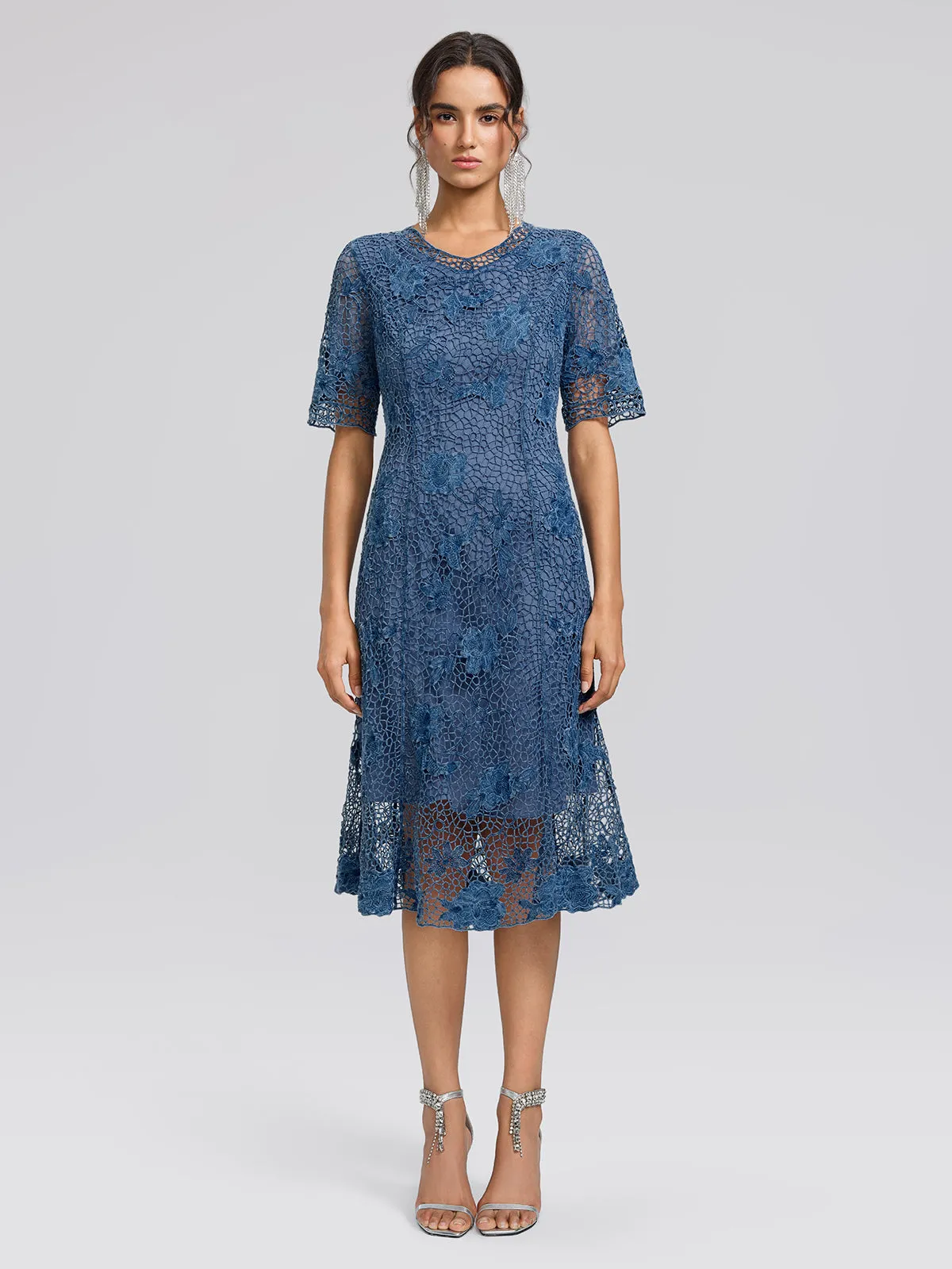 Cutout Lace 3D Floral Short-Sleeve Dress sold by Rich Radi Q's product image thumbnail 2
