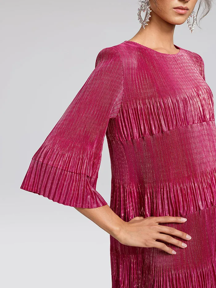 Foil Print Pleated Printed High-Stretch Dress (Waist Tie Included) sold by Rich Radi Q's product image thumbnail 4