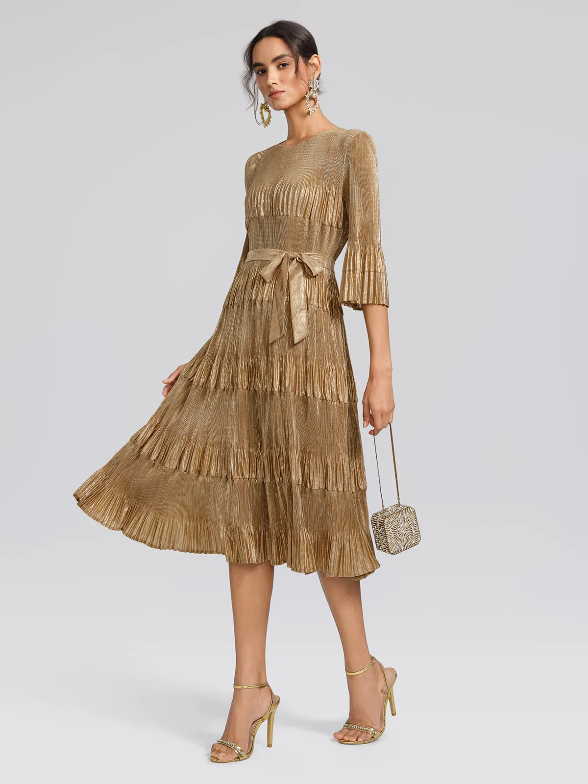 Foil Print Pleated Printed High-Stretch Dress (Waist Tie Included) sold by Rich Radi Q's product image thumbnail 2