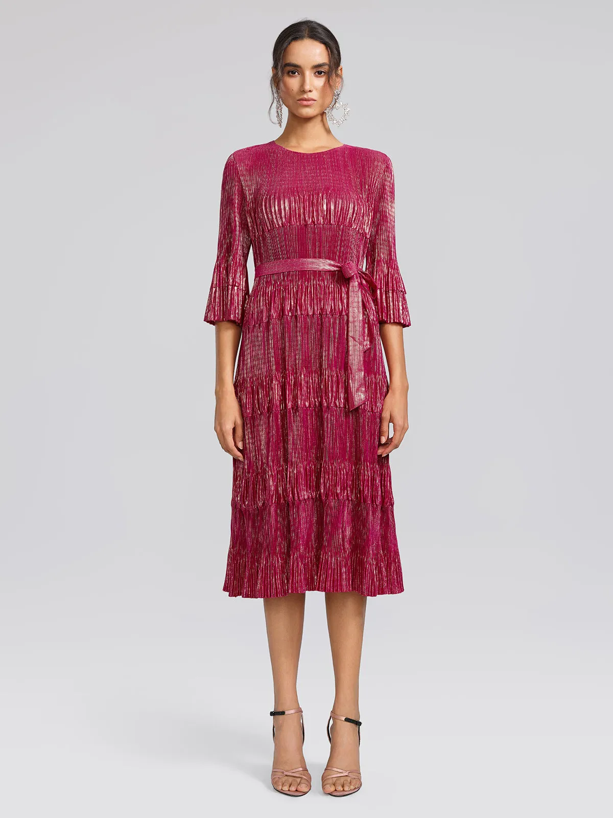 Foil Print Pleated Printed High-Stretch Dress (Waist Tie Included) sold by Rich Radi Q's product image thumbnail 3