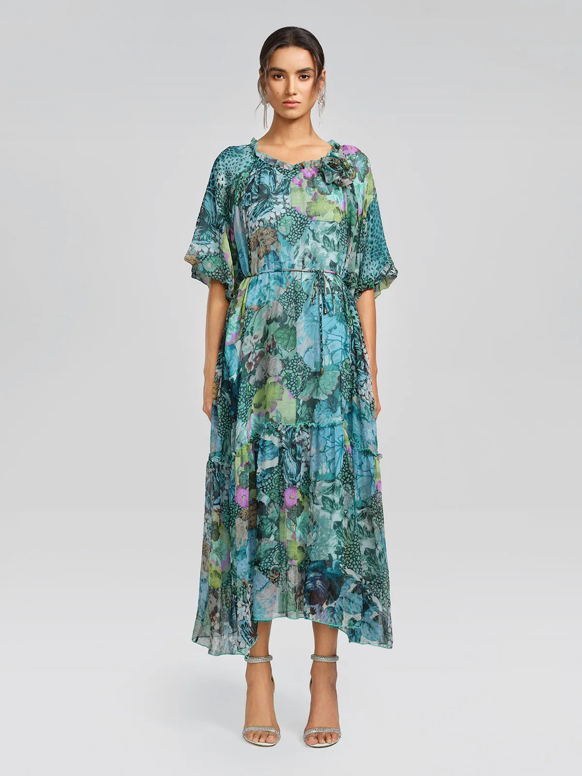 Silk Printed Puff-Sleeve Dress(Belt Included) sold by Rich Radi Q's product image thumbnail 3