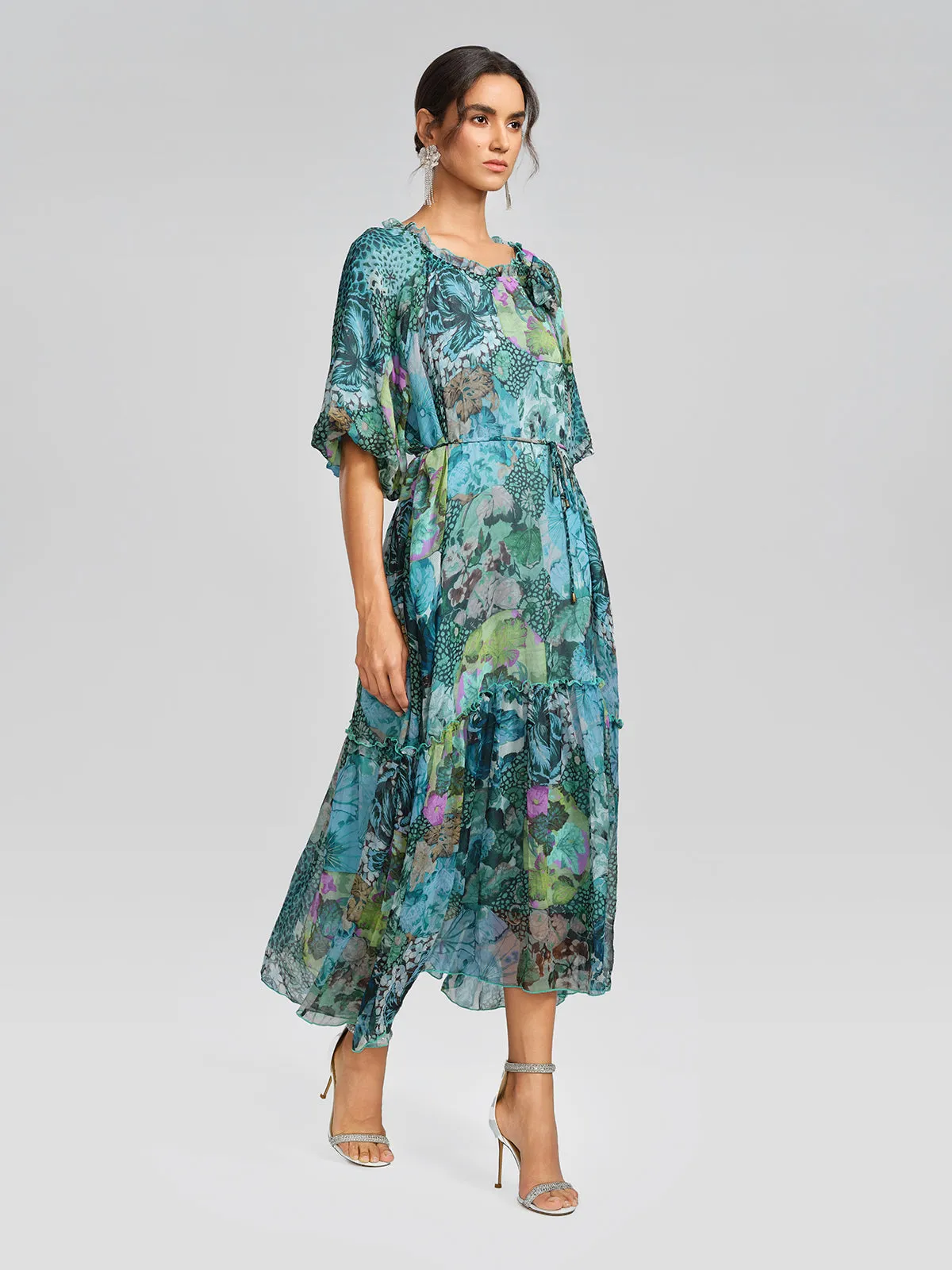 Silk Printed Puff-Sleeve Dress(Belt Included) sold by Rich Radi Q's product image thumbnail 5