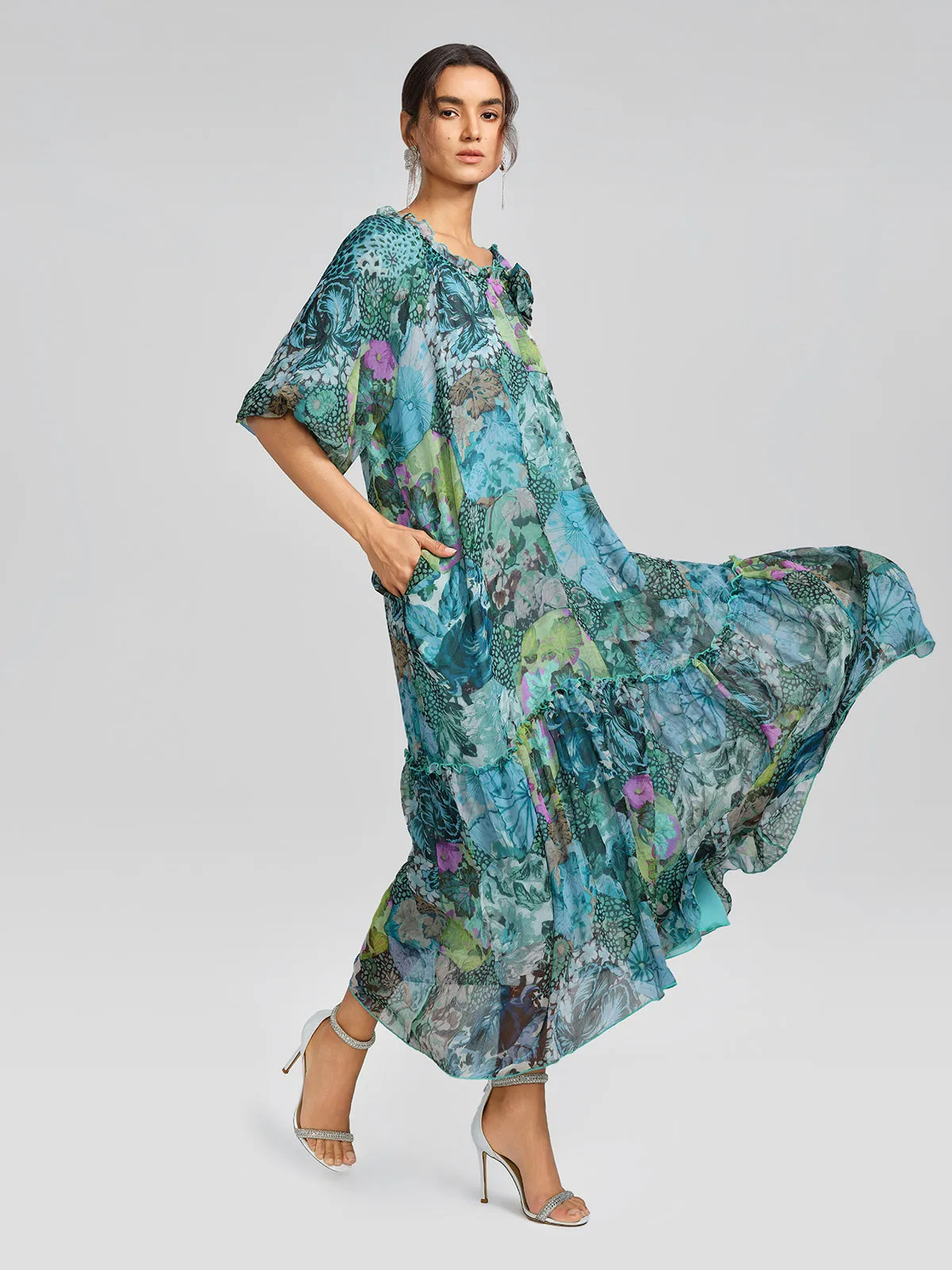 Silk Printed Puff-Sleeve Dress(Belt Included) sold by Rich Radi Q's product image thumbnail 2