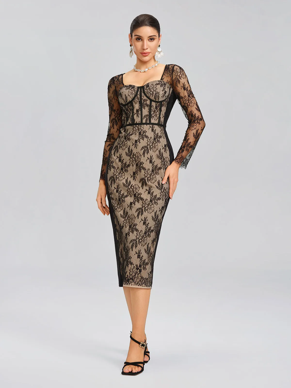 Lace Ribbed Panel Bodycon Dress sold by Rich Radi Q's