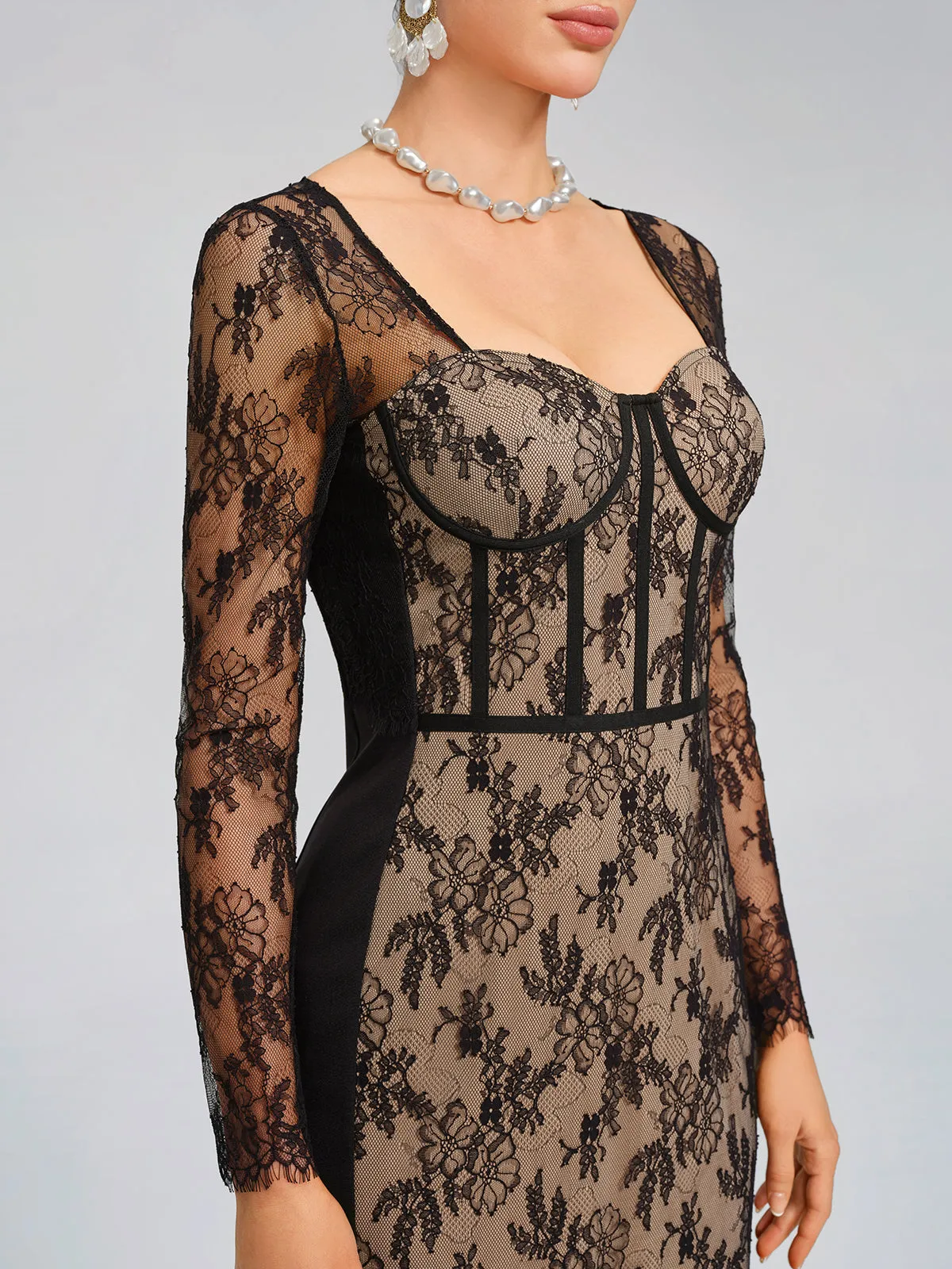 Lace Ribbed Panel Bodycon Dress sold by Rich Radi Q's product image thumbnail 2
