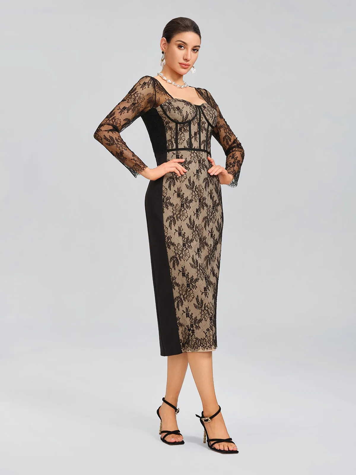 Lace Ribbed Panel Bodycon Dress sold by Rich Radi Q's product image thumbnail 4