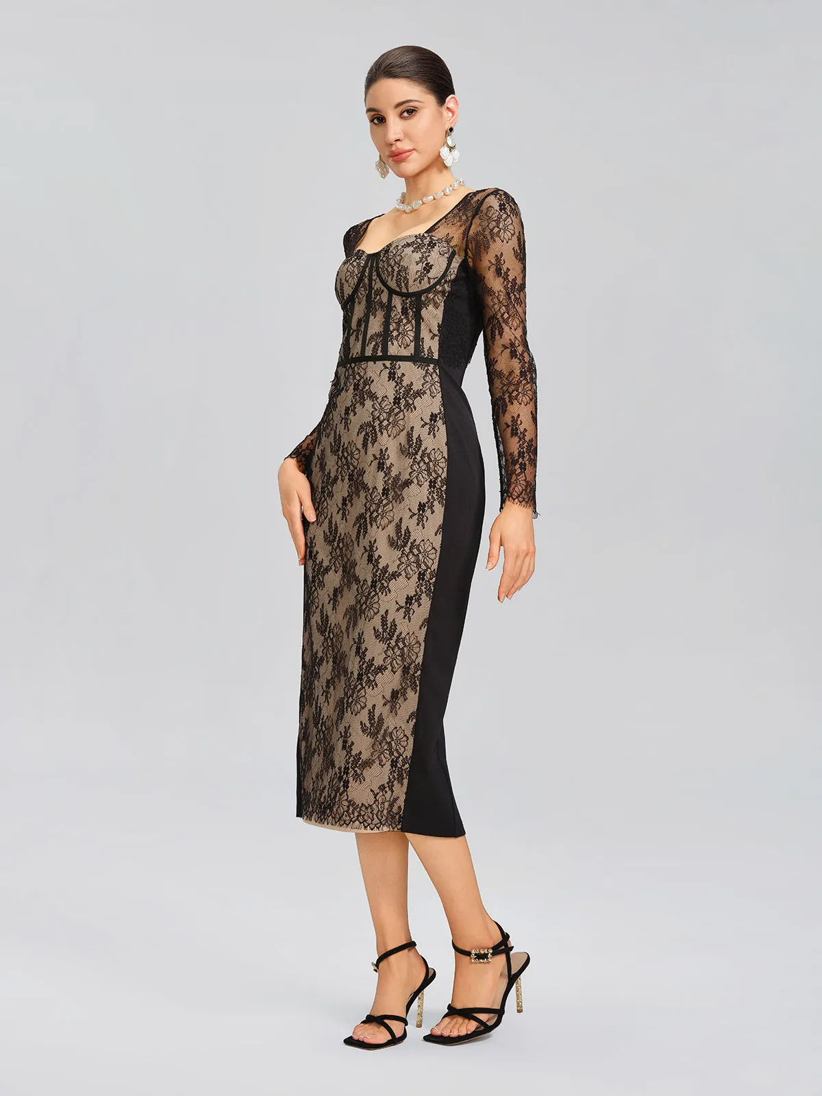 Lace Ribbed Panel Bodycon Dress sold by Rich Radi Q's product image thumbnail 5
