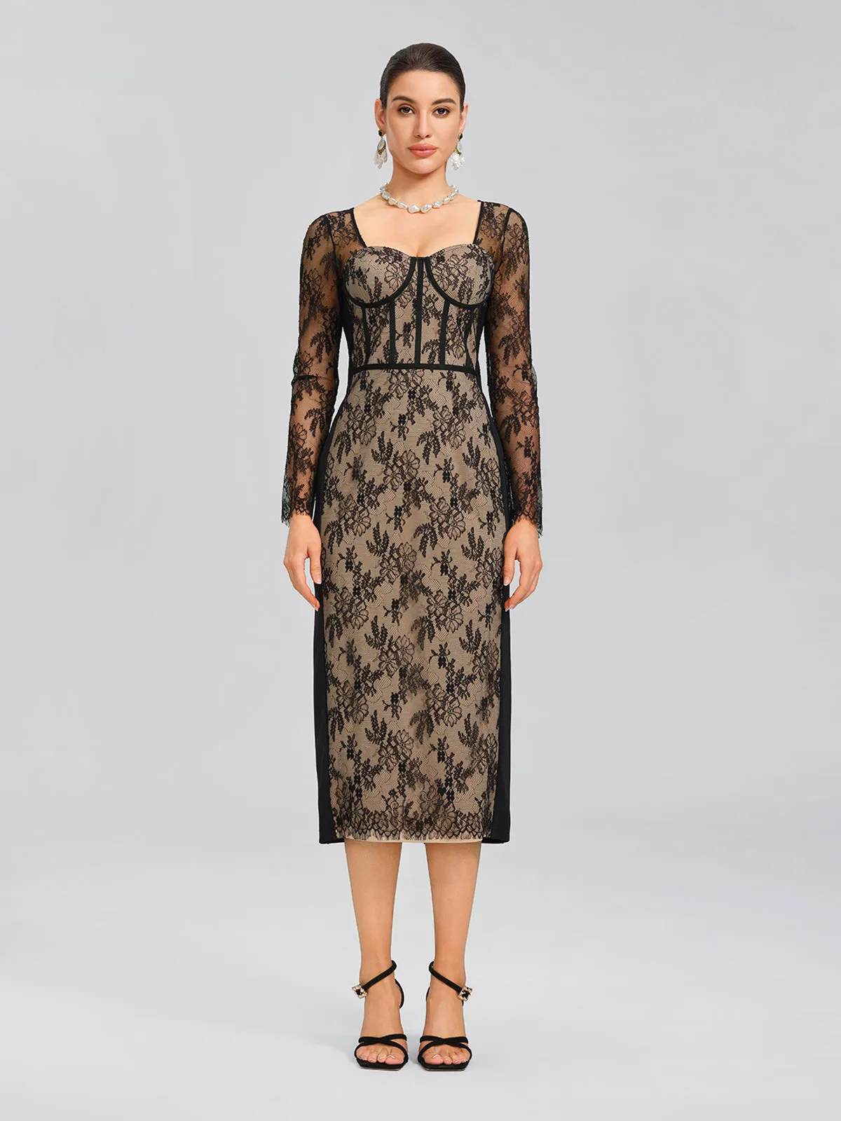 Lace Ribbed Panel Bodycon Dress sold by Rich Radi Q's product image thumbnail 3