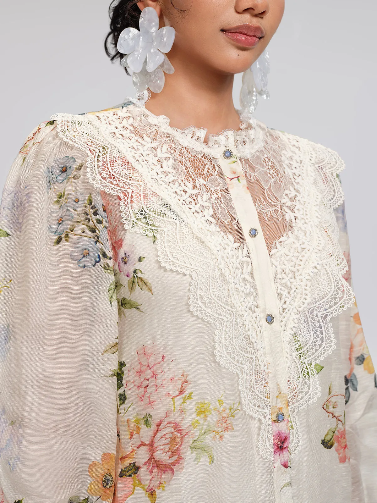 Silk-Linen Printed Lace-Trim Dress (Slip & Belt Included) sold by Rich Radi Q's product image thumbnail 2