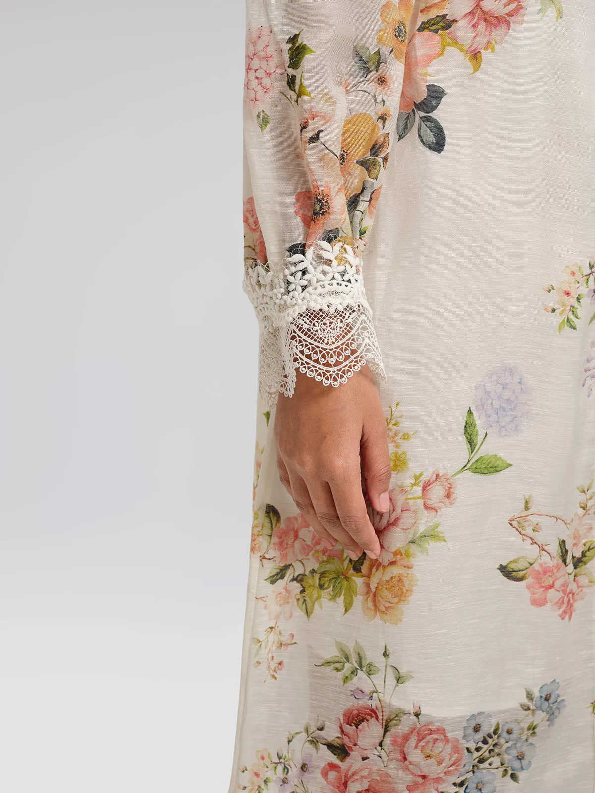 Silk-Linen Printed Lace-Trim Dress (Slip & Belt Included) sold by Rich Radi Q's product image thumbnail 5