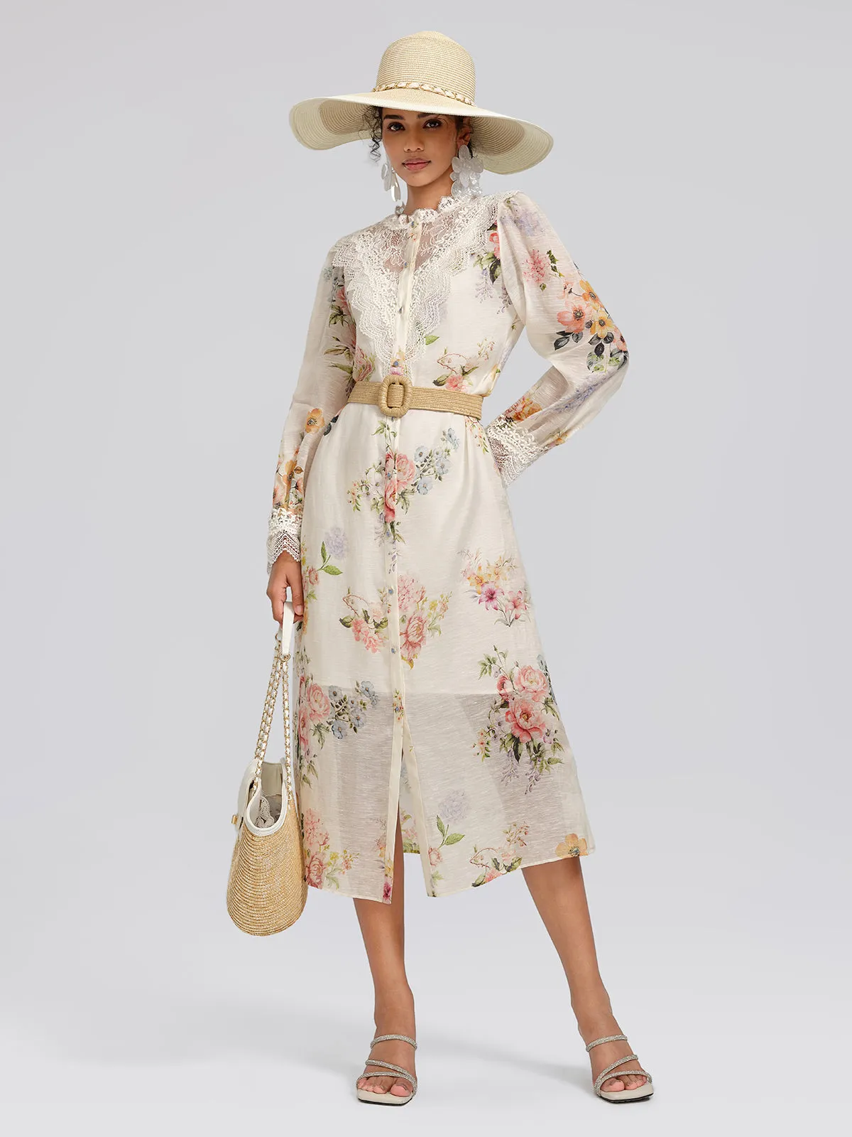 Silk-Linen Printed Lace-Trim Dress (Slip & Belt Included) sold by Rich Radi Q's product image thumbnail 3