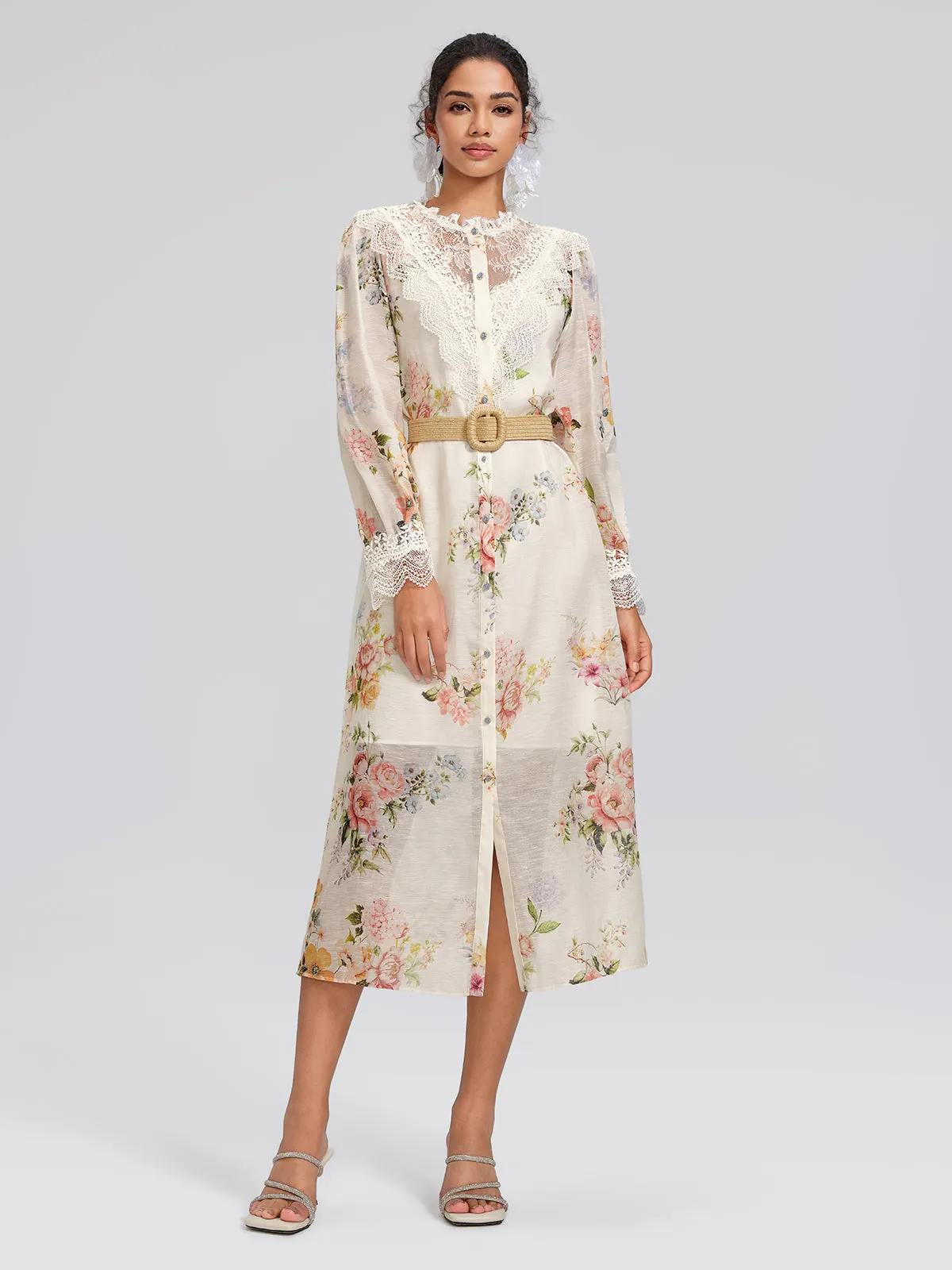 Silk-Linen Printed Lace-Trim Dress (Slip & Belt Included) sold by Rich Radi Q's product image thumbnail 4