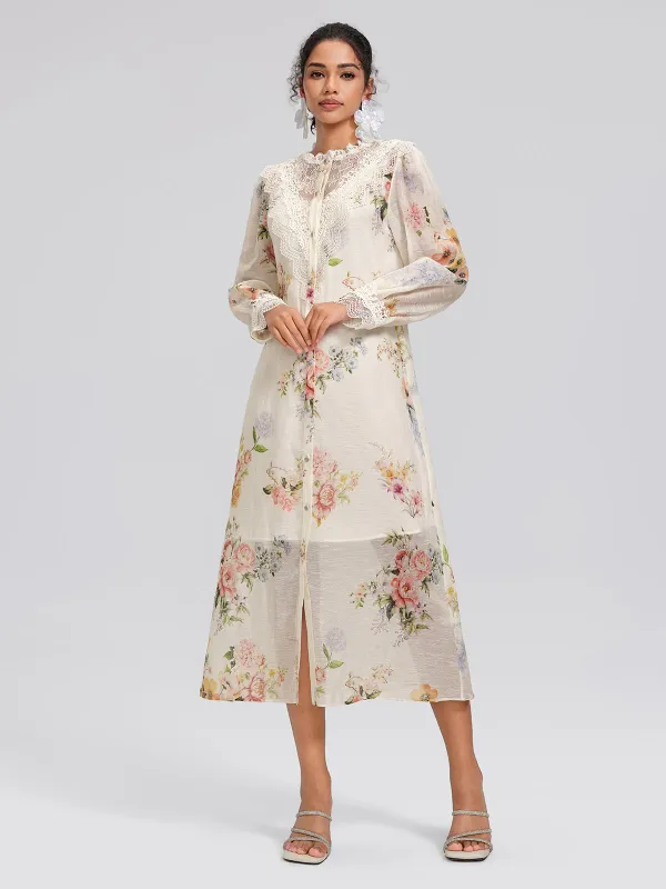 Silk-Linen Printed Lace-Trim Dress (Slip & Belt Included) made by Rich Radi Q's