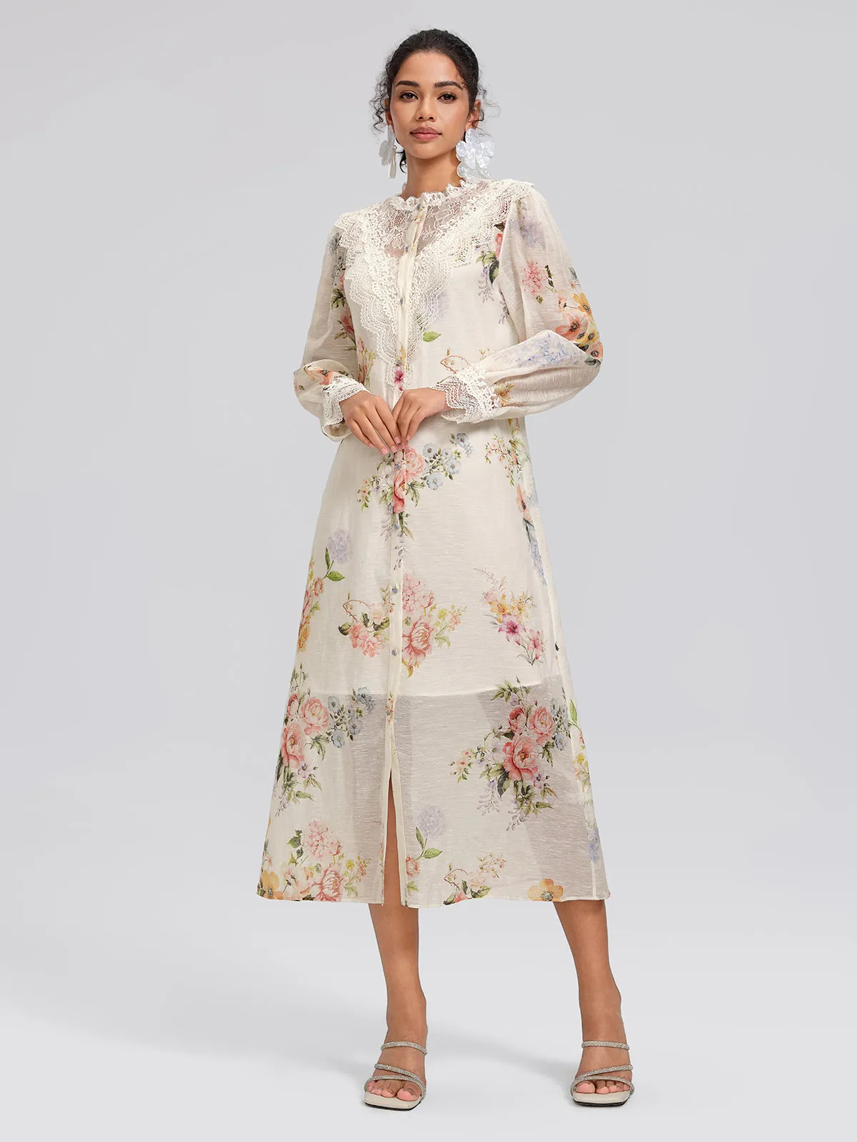 Silk-Linen Printed Lace-Trim Dress (Slip & Belt Included) sold by Rich Radi Q's