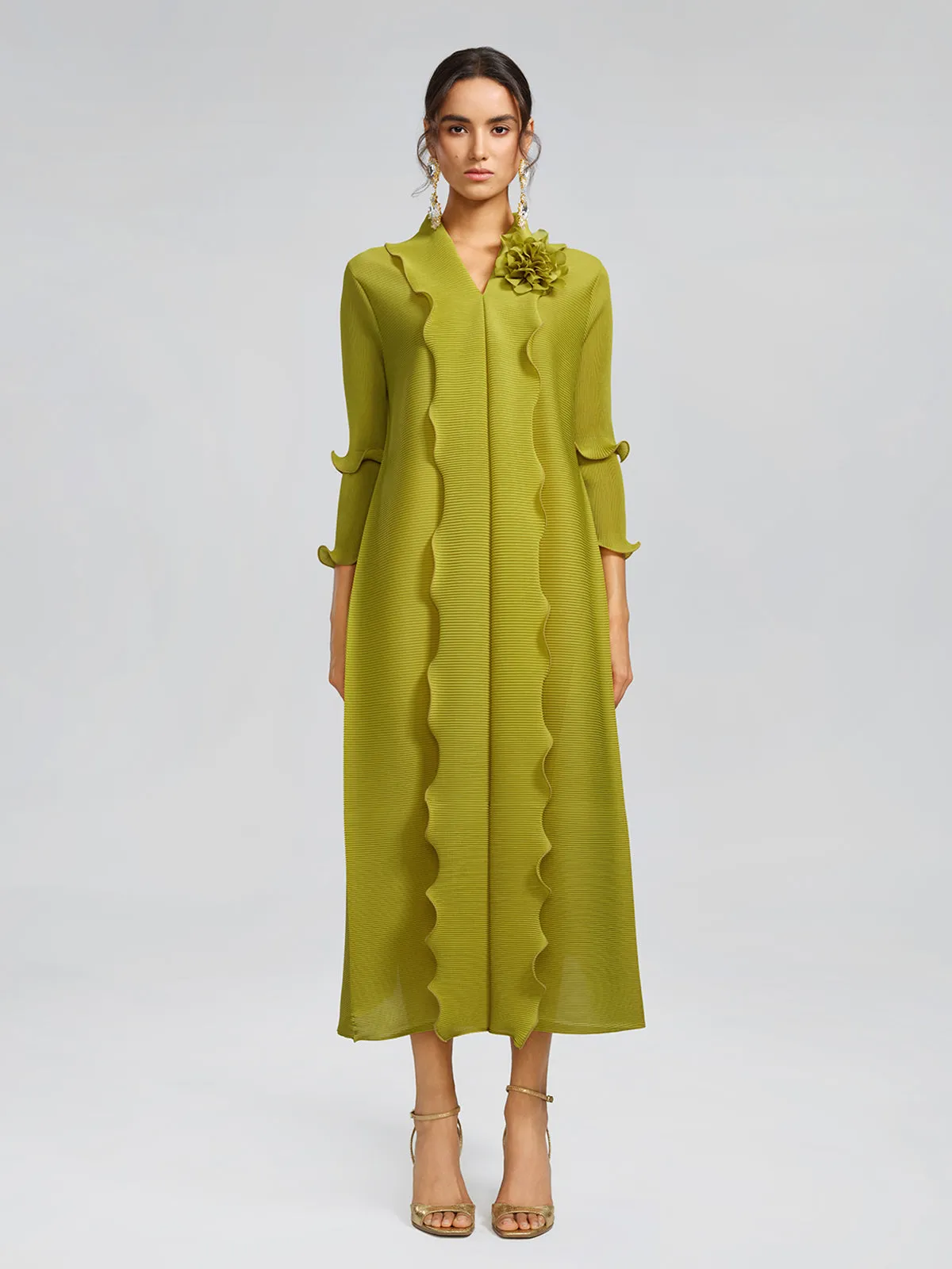 Ruffle Pleated Floral Brooch 3/4-Sleeve Gown sold by Rich Radi Q's product image thumbnail 5
