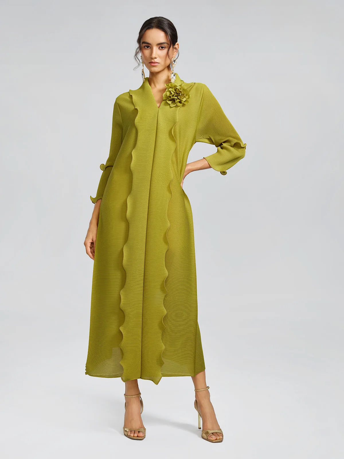 Ruffle Pleated Floral Brooch 3/4-Sleeve Gown sold by Rich Radi Q's product image thumbnail 3