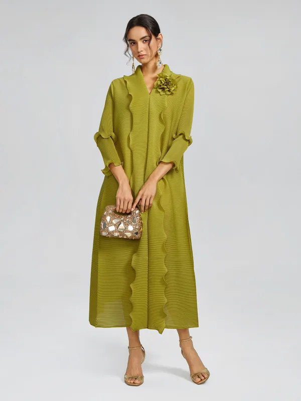Ruffle Pleated Floral Brooch 3/4-Sleeve Gown made by Rich Radi Q's