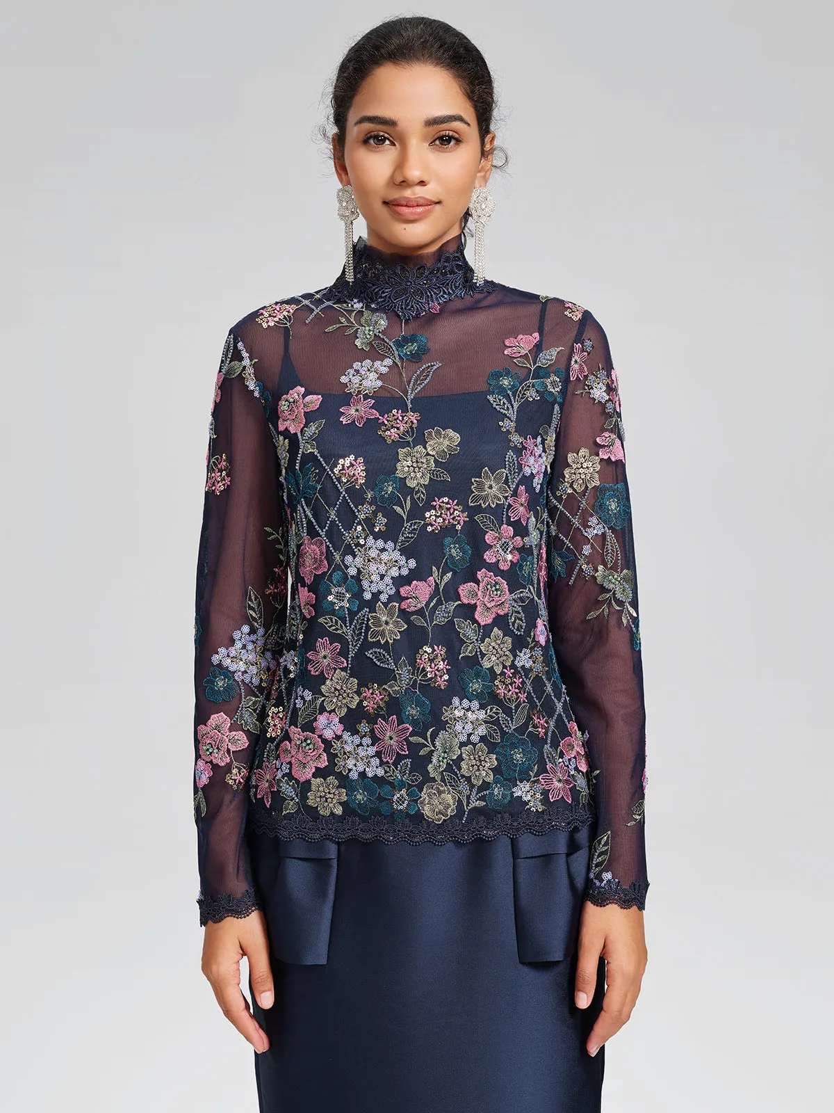 Beaded Floral Embroidery Lace-Panel Blouse (Camisole Included) sold by Rich Radi Q's