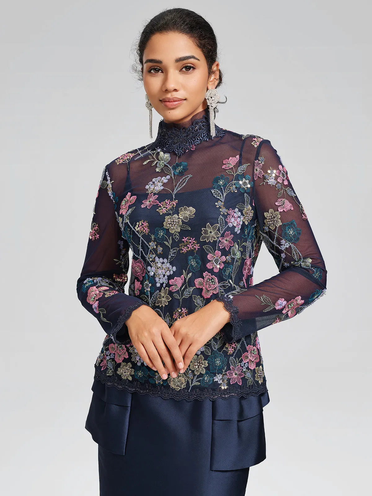 Beaded Floral Embroidery Lace-Panel Blouse (Camisole Included) sold by Rich Radi Q's product image thumbnail 3