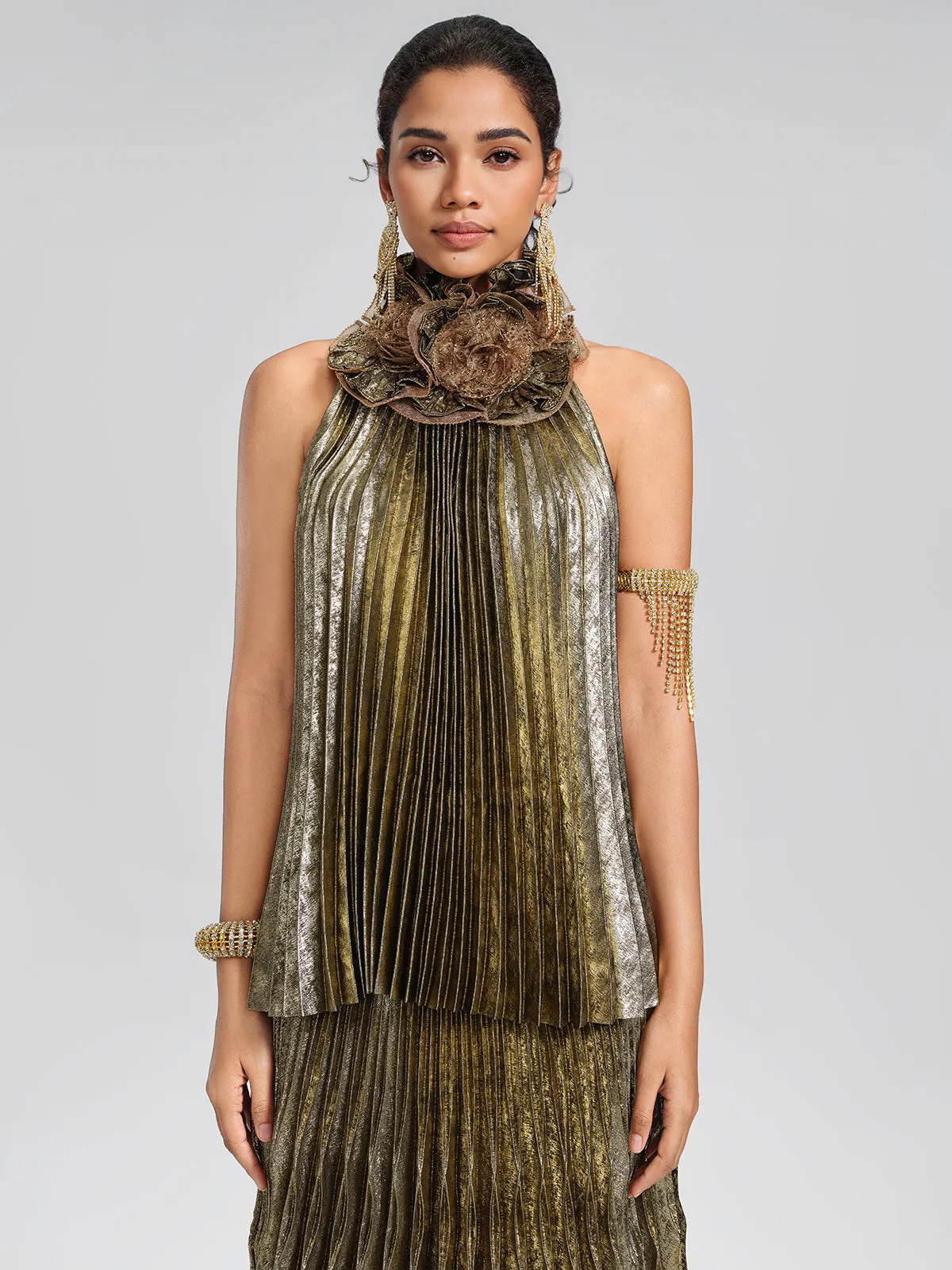 Metallic Pleated Organza-Floral Blouse sold by Rich Radi Q's product image thumbnail 4