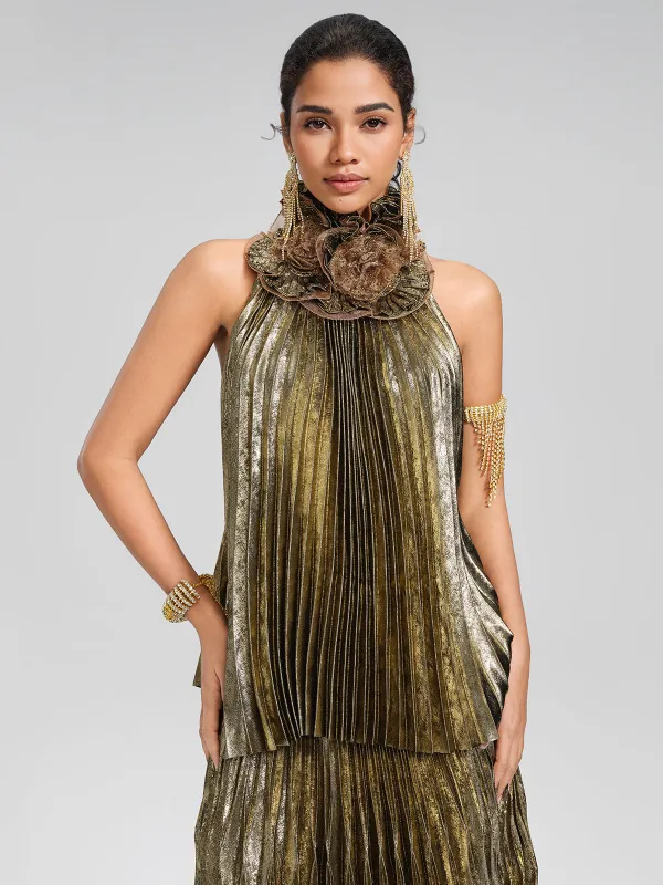 Metallic Pleated Organza-Floral Blouse made by Rich Radi Q's