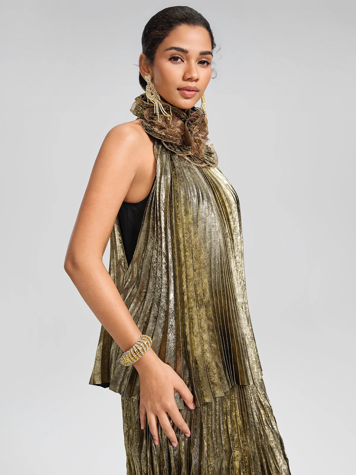 Metallic Pleated Organza-Floral Blouse sold by Rich Radi Q's product image thumbnail 5