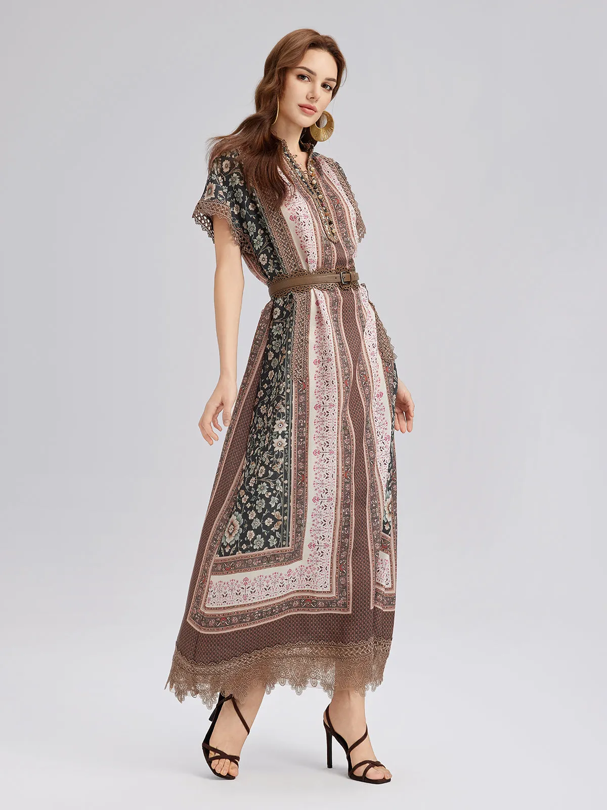Final Sale | Botanical Print Lace-Trimmed Dress sold by Rich Radi Q's product image thumbnail 2