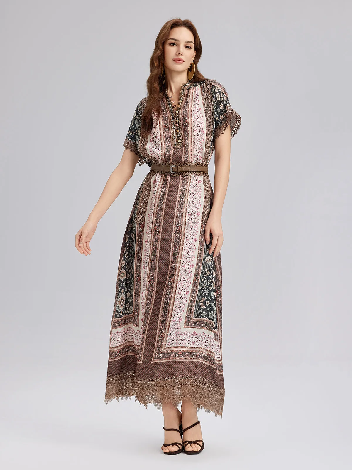 Final Sale | Botanical Print Lace-Trimmed Dress sold by Rich Radi Q's product image thumbnail 4
