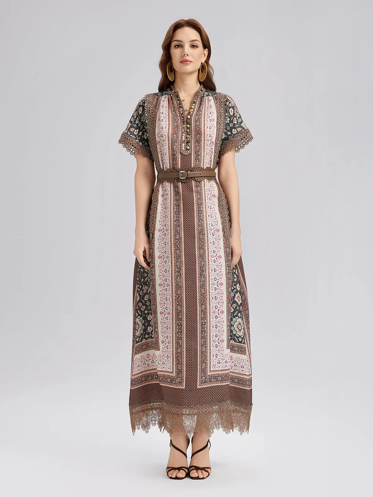 Final Sale | Botanical Print Lace-Trimmed Dress sold by Rich Radi Q's product image thumbnail 3
