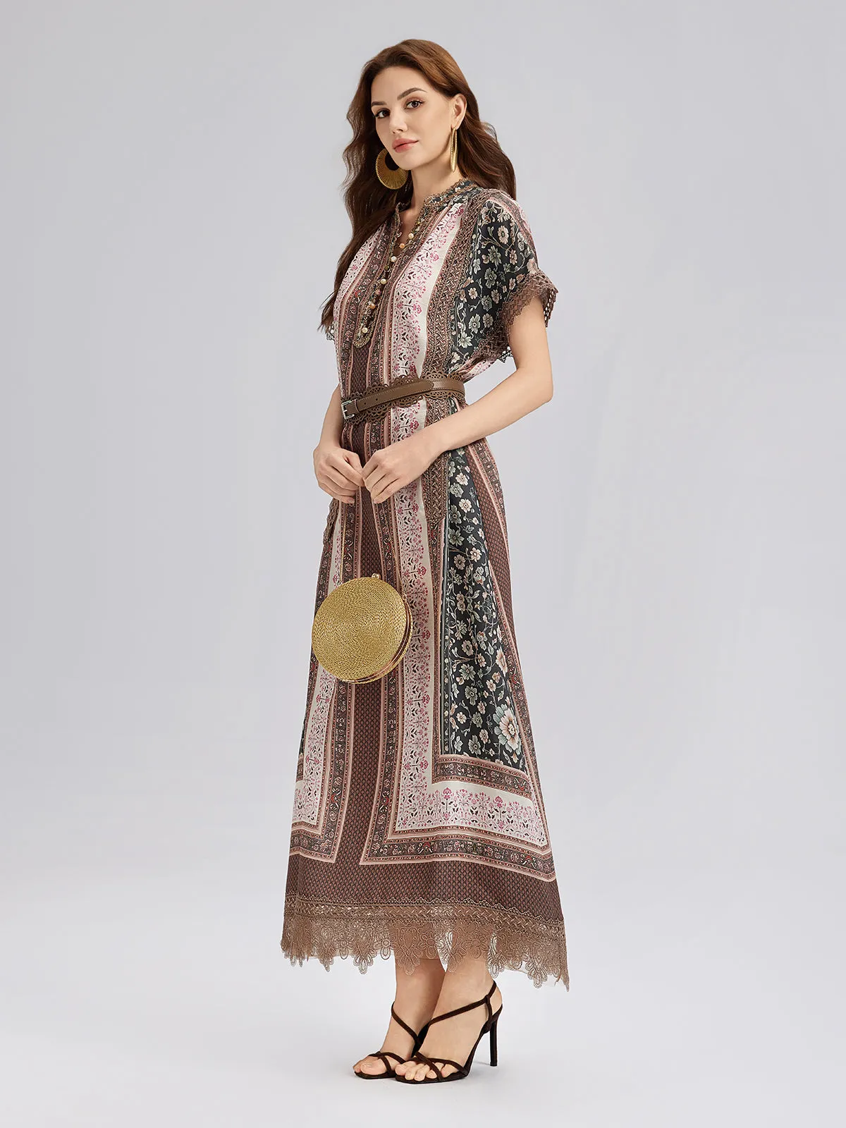 Final Sale | Botanical Print Lace-Trimmed Dress sold by Rich Radi Q's product image thumbnail 5