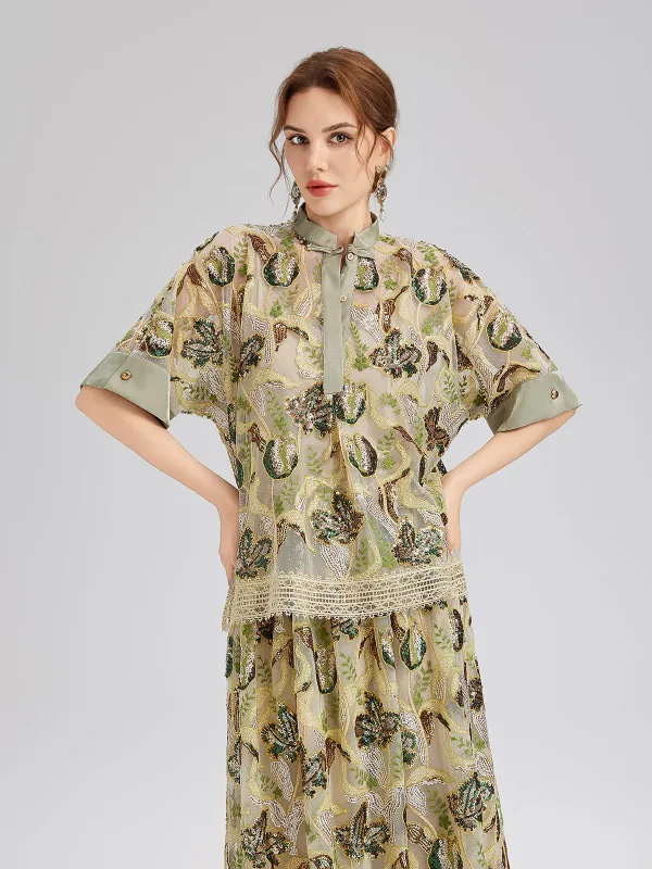 Final Sale | Sequin Lace Mock Neck Blouse made by Rich Radi Q's