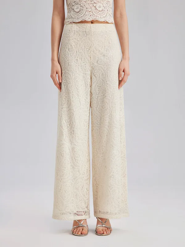 Final Sale | French Lace Floral Wide Leg Pants made by Rich Radi Q's
