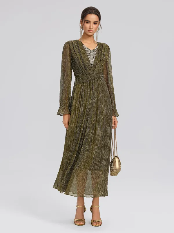 Pleated Lurex Crystal V-Neck Dress made by Rich Radi Q's