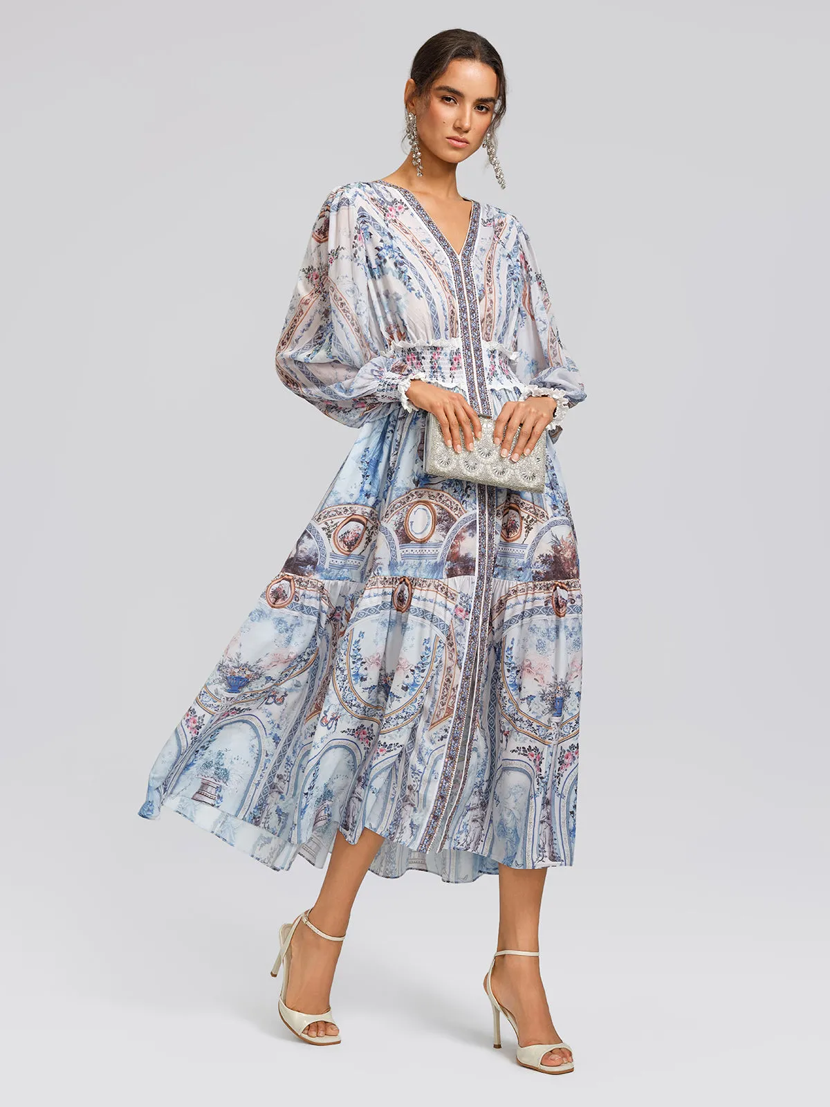 Printed Rhinestone Smocked Waist Dress sold by Rich Radi Q's product image thumbnail 2
