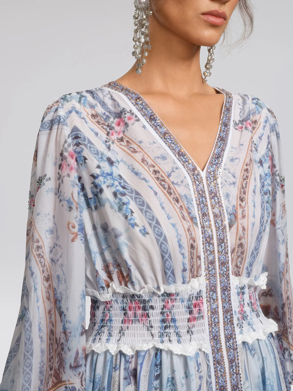 Printed Rhinestone Smocked Waist Dress sold by Rich Radi Q's product image thumbnail 3