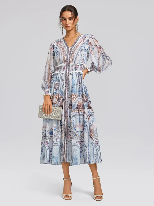 Printed Rhinestone Smocked Waist Dress made by Rich Radi Q's