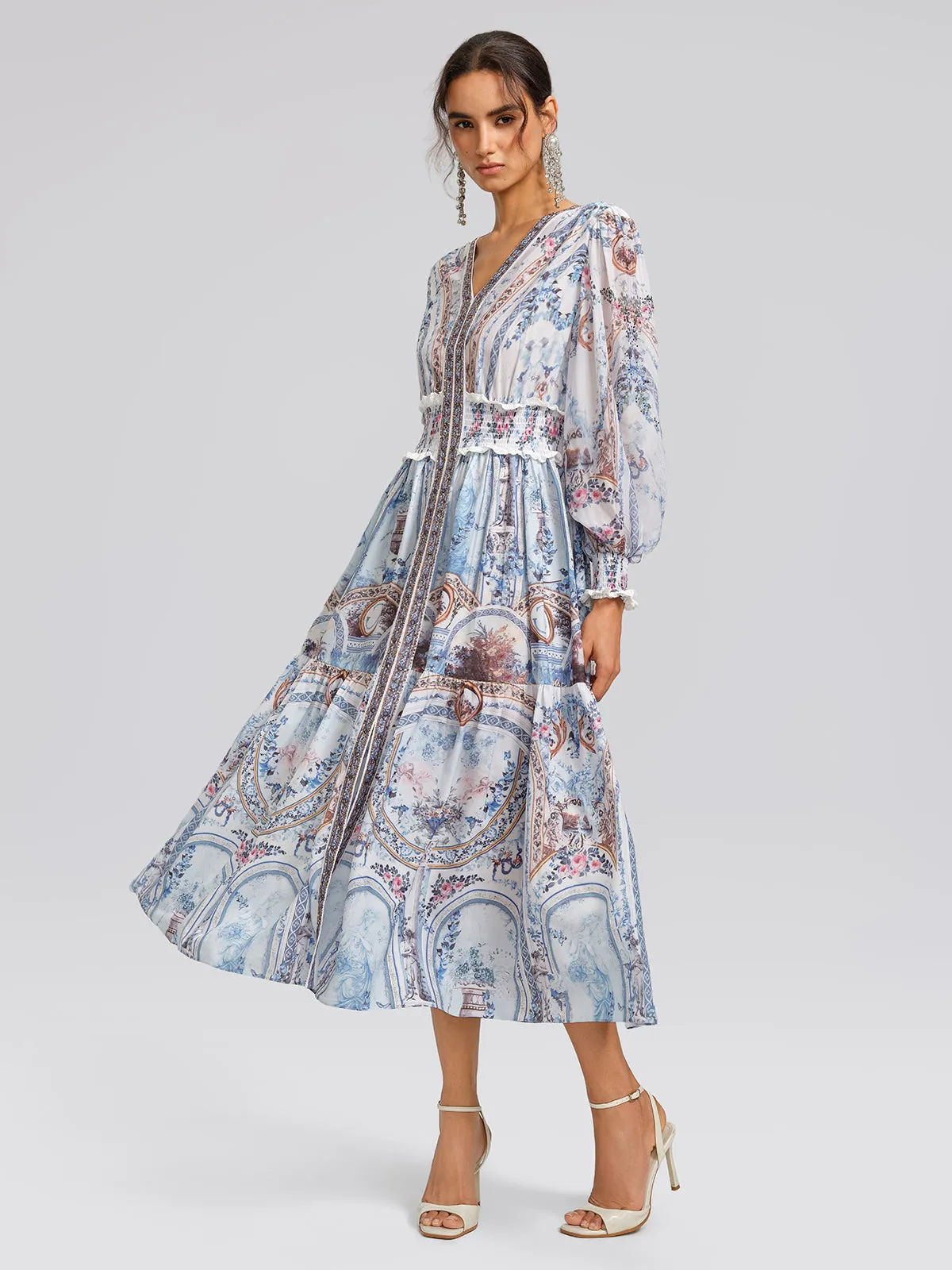 Printed Rhinestone Smocked Waist Dress sold by Rich Radi Q's product image thumbnail 5