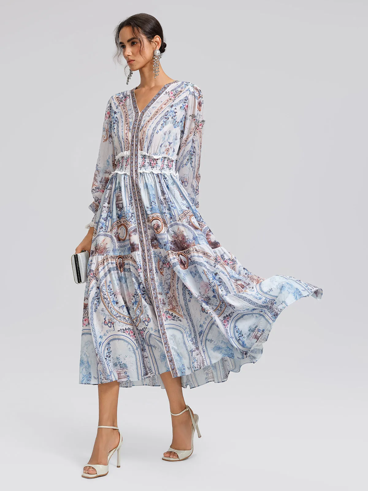 Printed Rhinestone Smocked Waist Dress sold by Rich Radi Q's product image thumbnail 4
