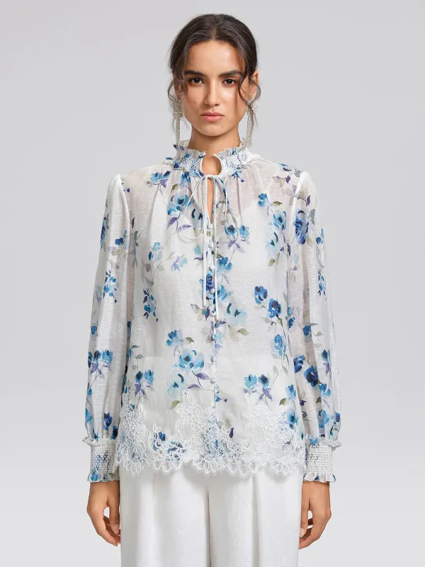 Floral Print Ruffled Lace Blouse(Camisole Included) made by Rich Radi Q's