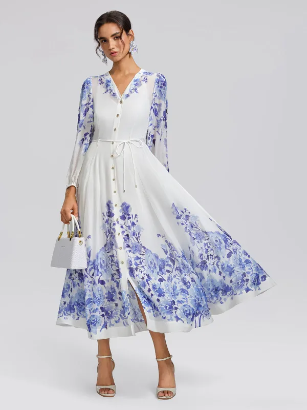 V-Neck Lantern-Sleeve Maxi Dress (Waist Tie & Slip Dress Included) made by Rich Radi Q's