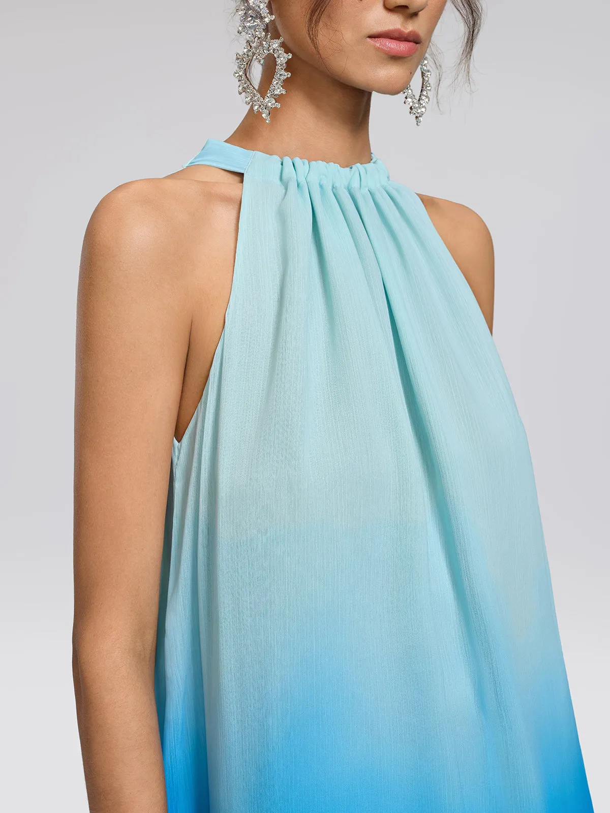 Pleated-Neck Tie-Detail Gradient Maxi Dress (Wasit Tie Included) sold by Rich Radi Q's product image thumbnail 3