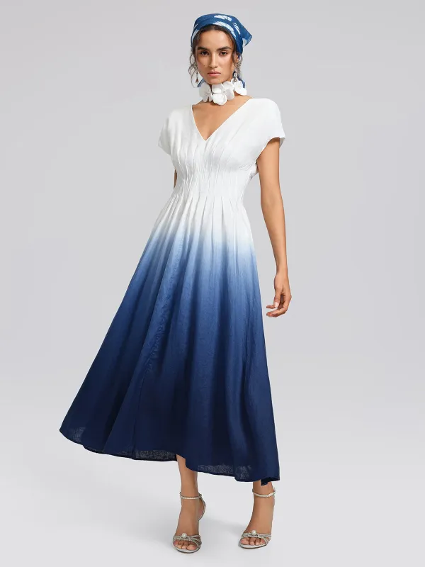 Linen Tie-Dye Resort Maxi Dress (3D Floral Waist Rope Included) made by Rich Radi Q's