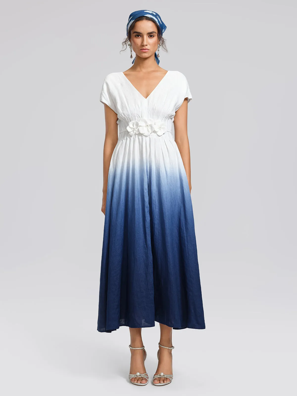 Linen Tie-Dye Resort Maxi Dress (3D Floral Waist Rope Included) sold by Rich Radi Q's product image thumbnail 2