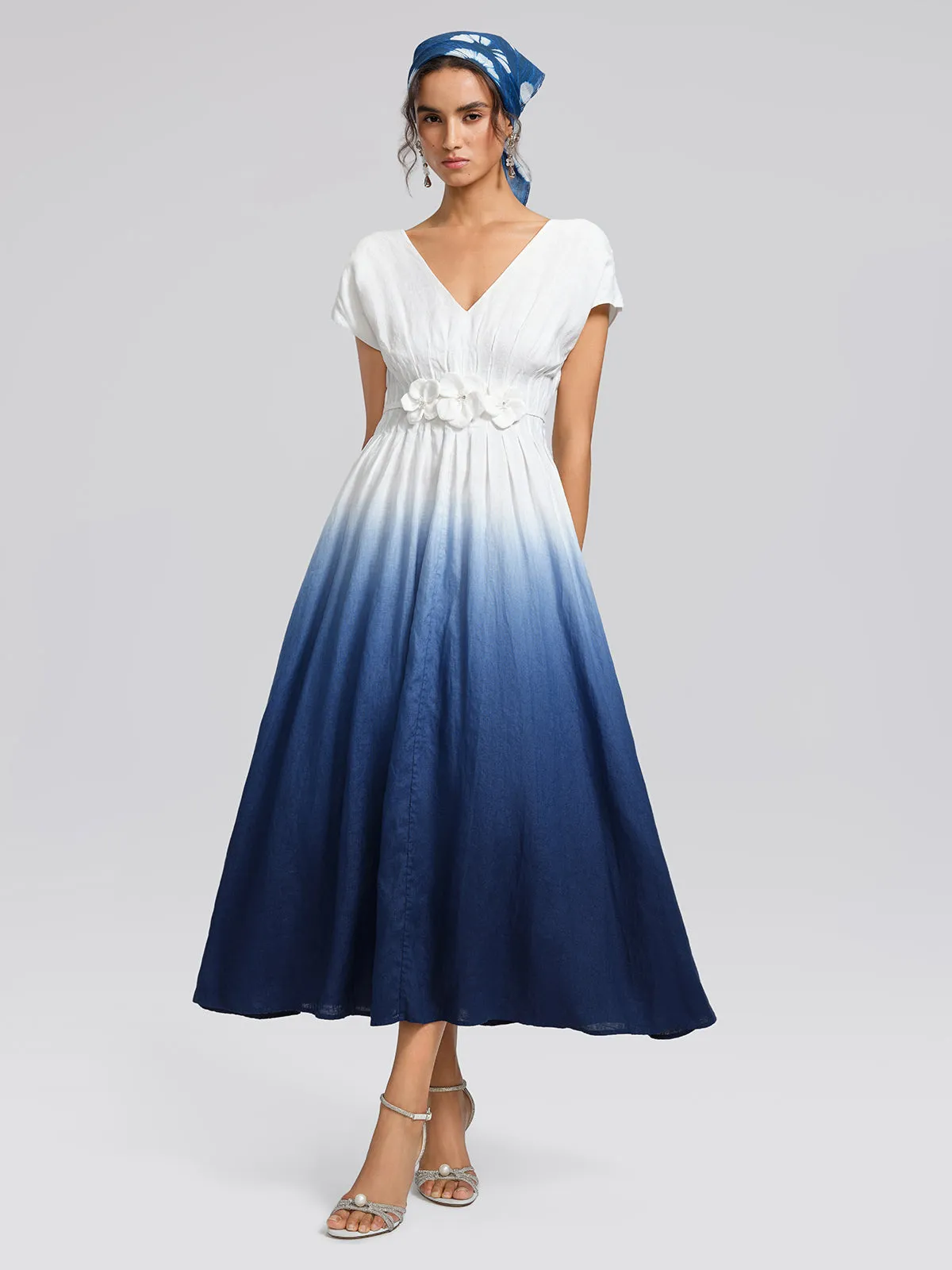 Linen Tie-Dye Resort Maxi Dress (3D Floral Waist Rope Included) sold by Rich Radi Q's product image thumbnail 4