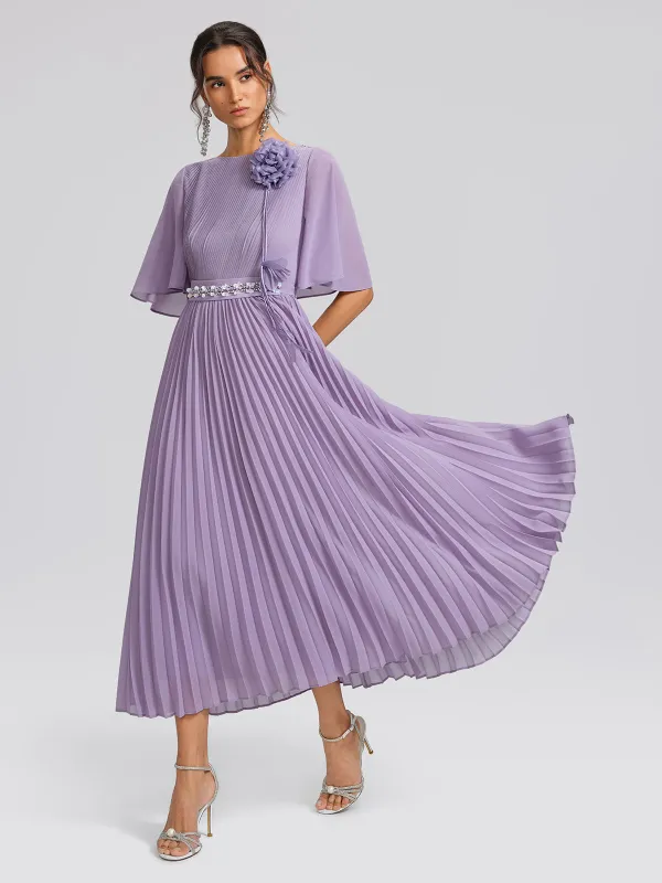 Embroidered Pleated Maxi Dress (Detachable Floral & Waist Tie Included) made by Rich Radi Q's
